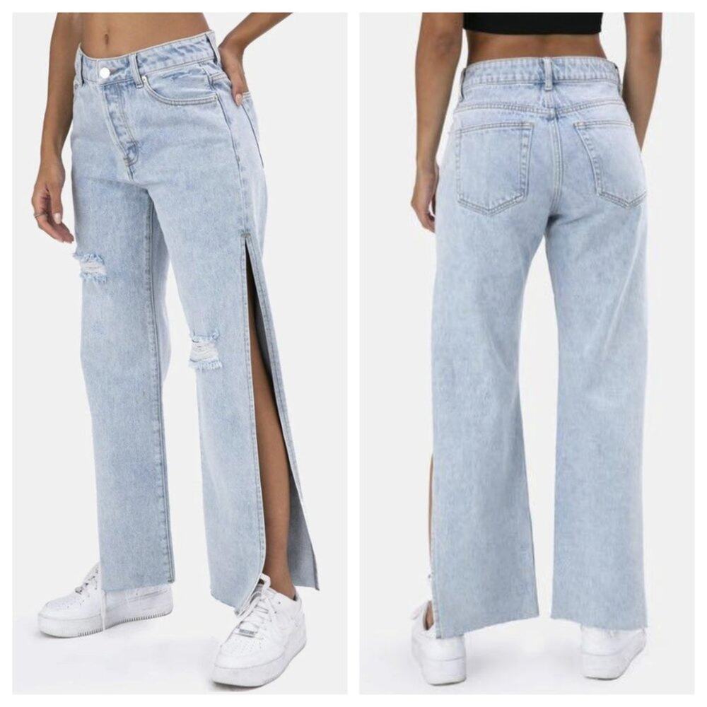 Adika Women's Bernisse Side Slit Jean Light Wash Size XL